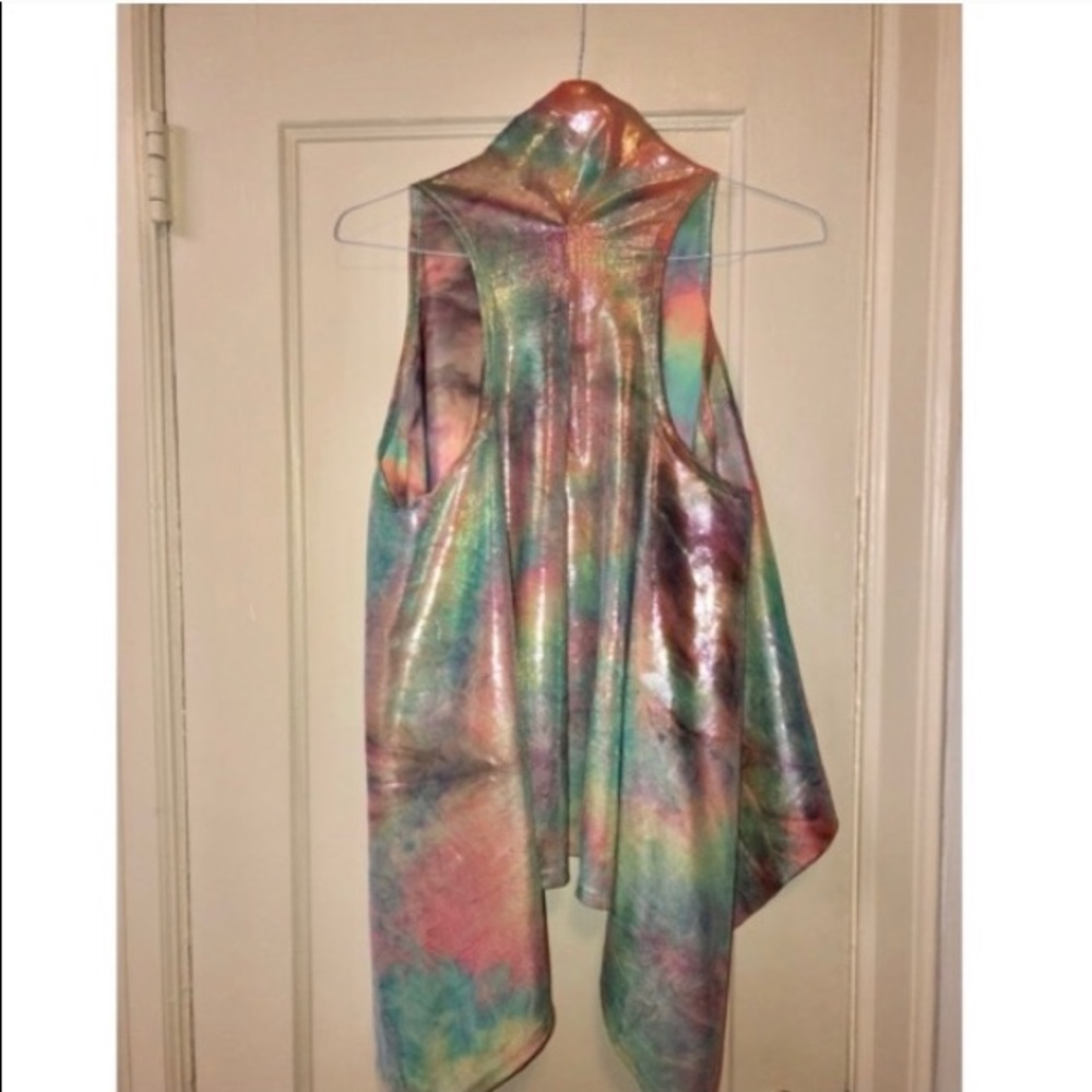 Tie Dye Rainbow Vest Colorful Top Kimono velour - Picture 3 of 4